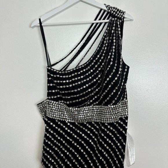 MAC DUGGAL Beaded One-Shoulder Column Gown in Black Size US 12 - Picture 8 of 13